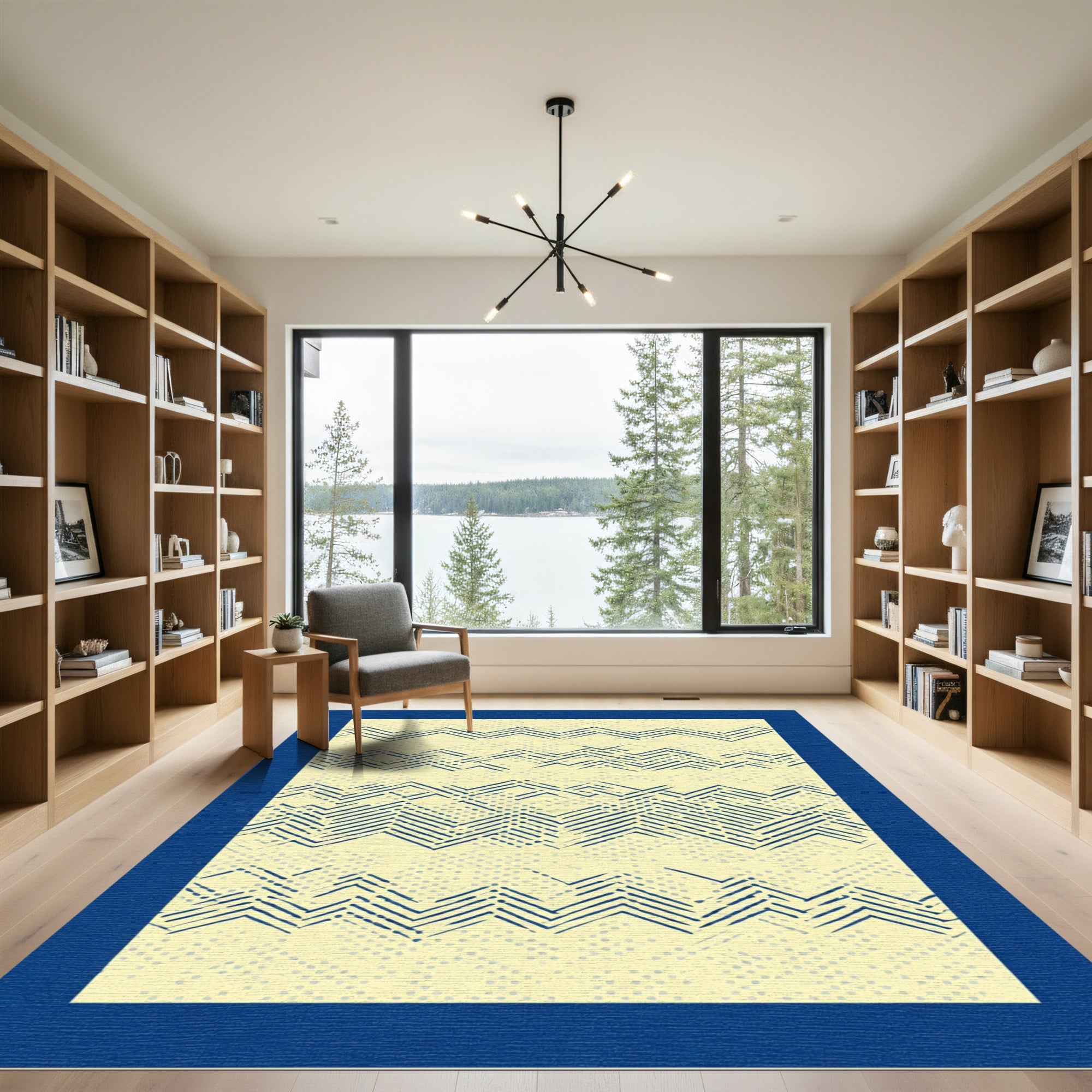 Navy Blue Broken ZigZag Stripes Rug