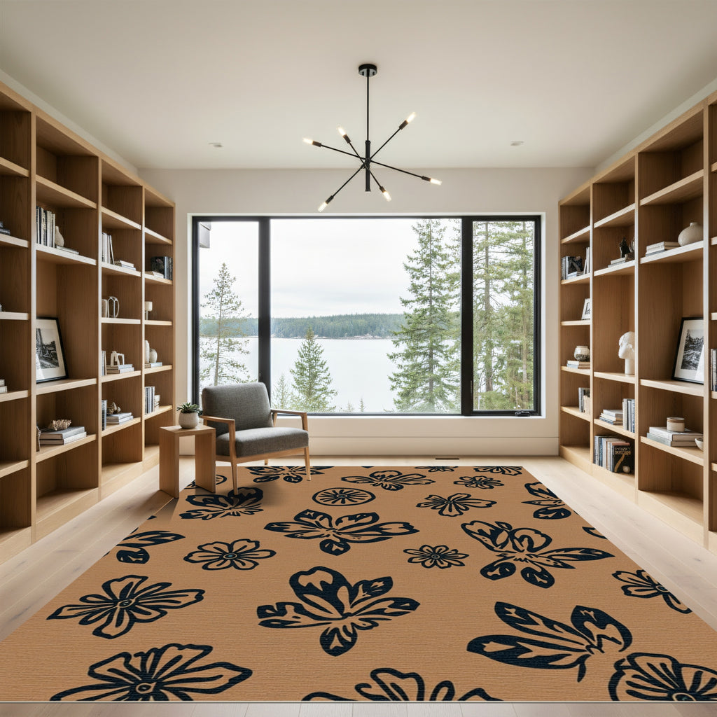 Brown And Navy Floral Scatter Rug