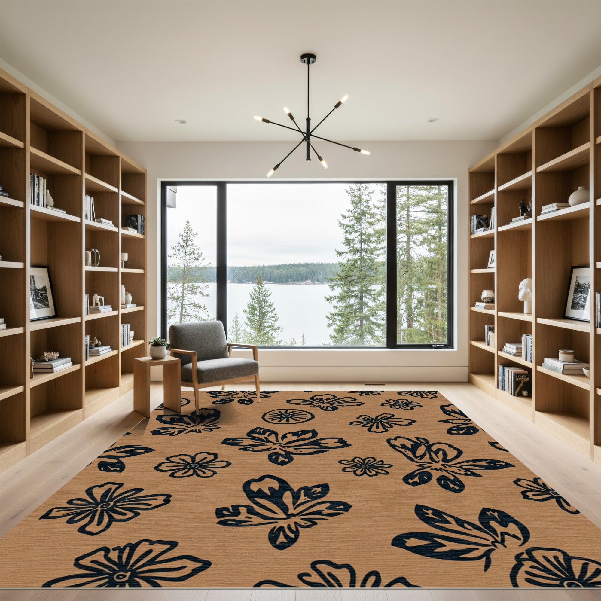 Brown And Navy Floral Scatter Rug