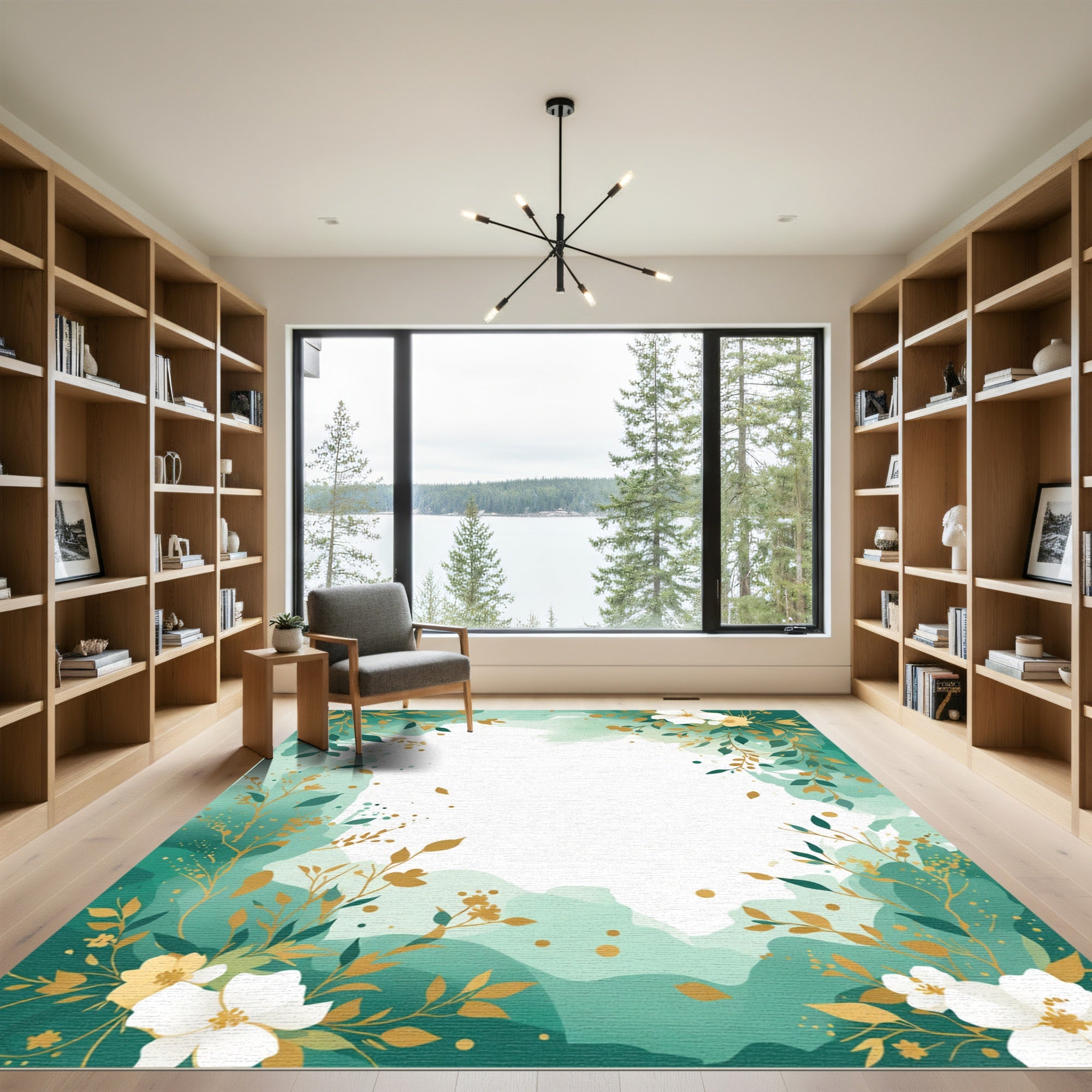 Emerald Garden floral botanical foliage Rug