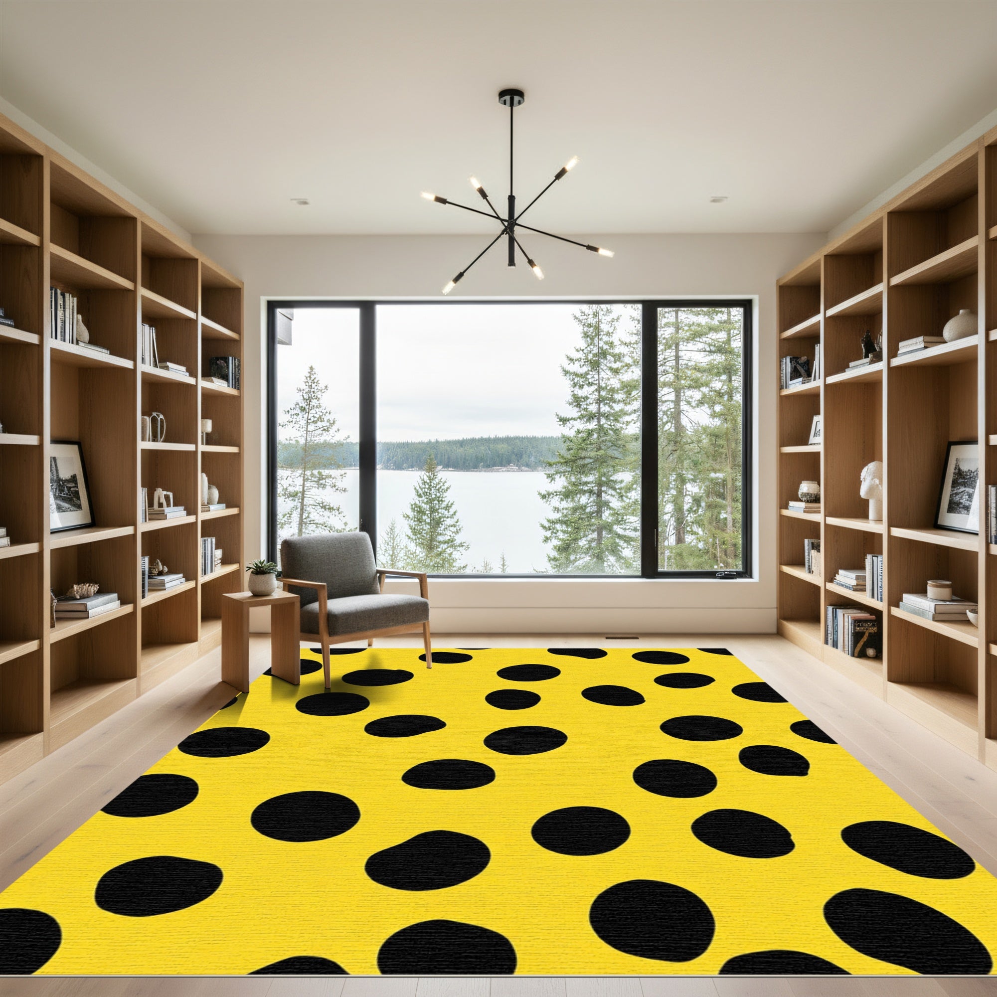 Sunny Yellow Black Polka Dot Rug