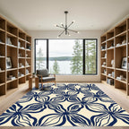 Navy Cream Abstract Blossom Arrangement Rug