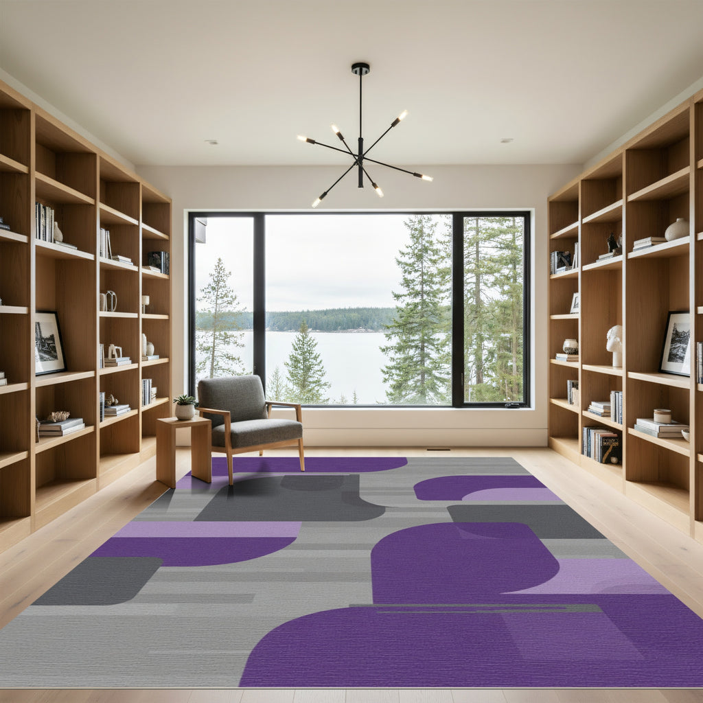 Abstract Purple Gray Geometric Stripes Rug