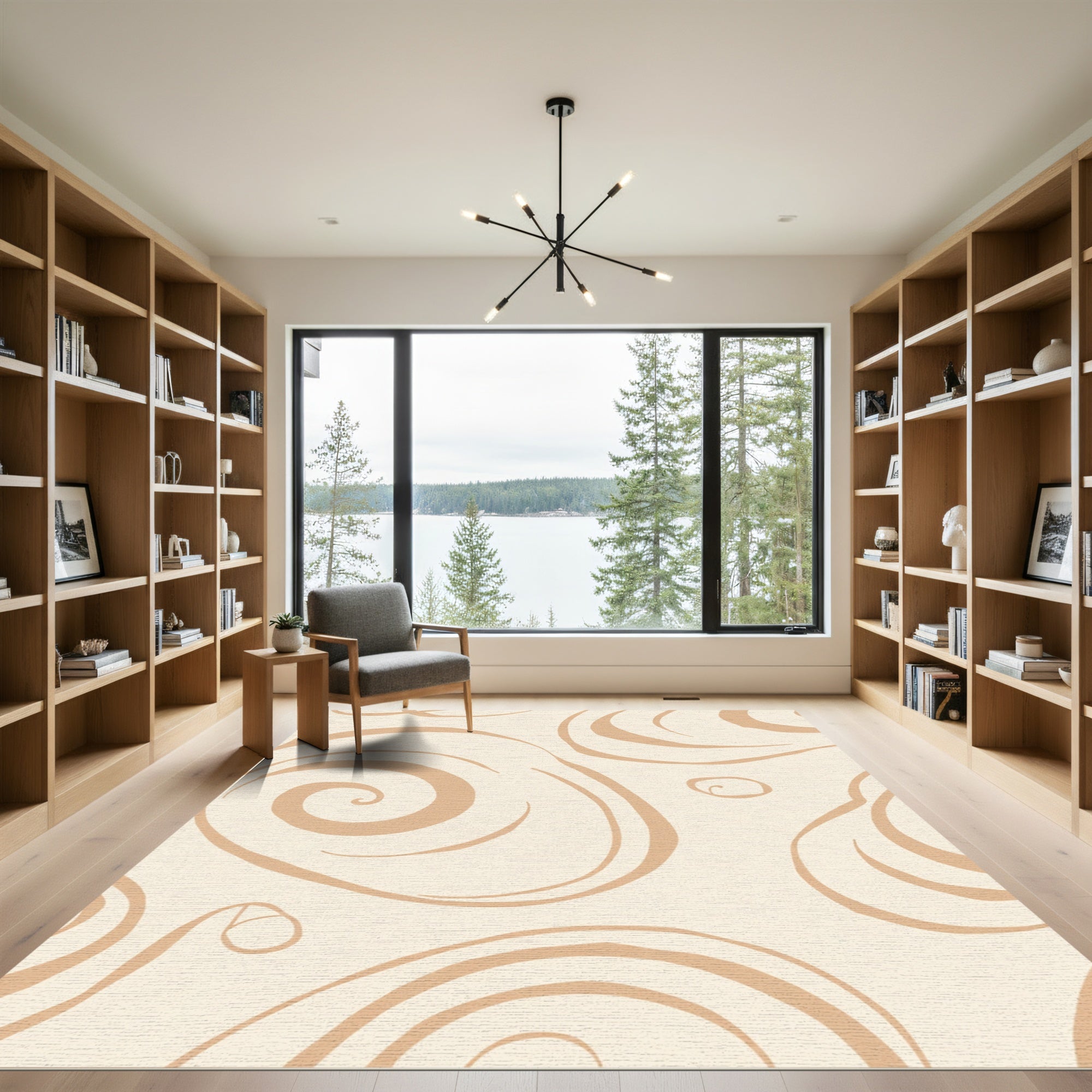 Cream Swirls Abstract Organic Curves Rug