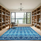 Deep Blue Geometric Diamond Medallion Rug