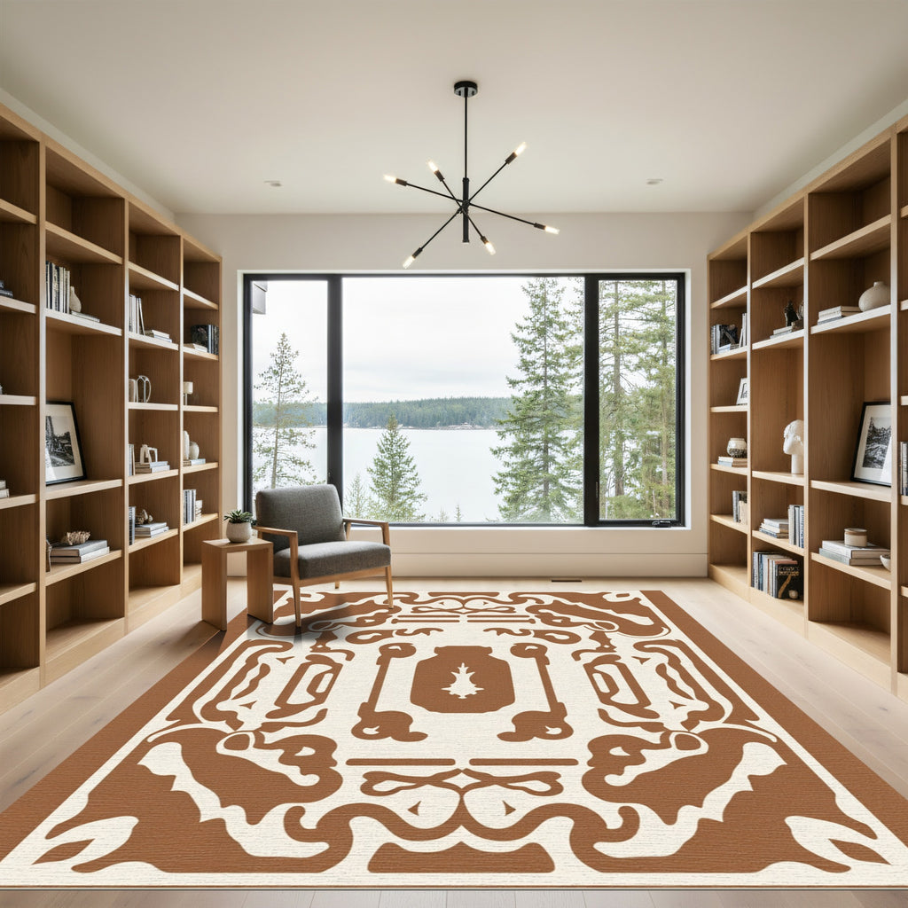 Brown Ivory Abstract Rhythmic Scroll Rug