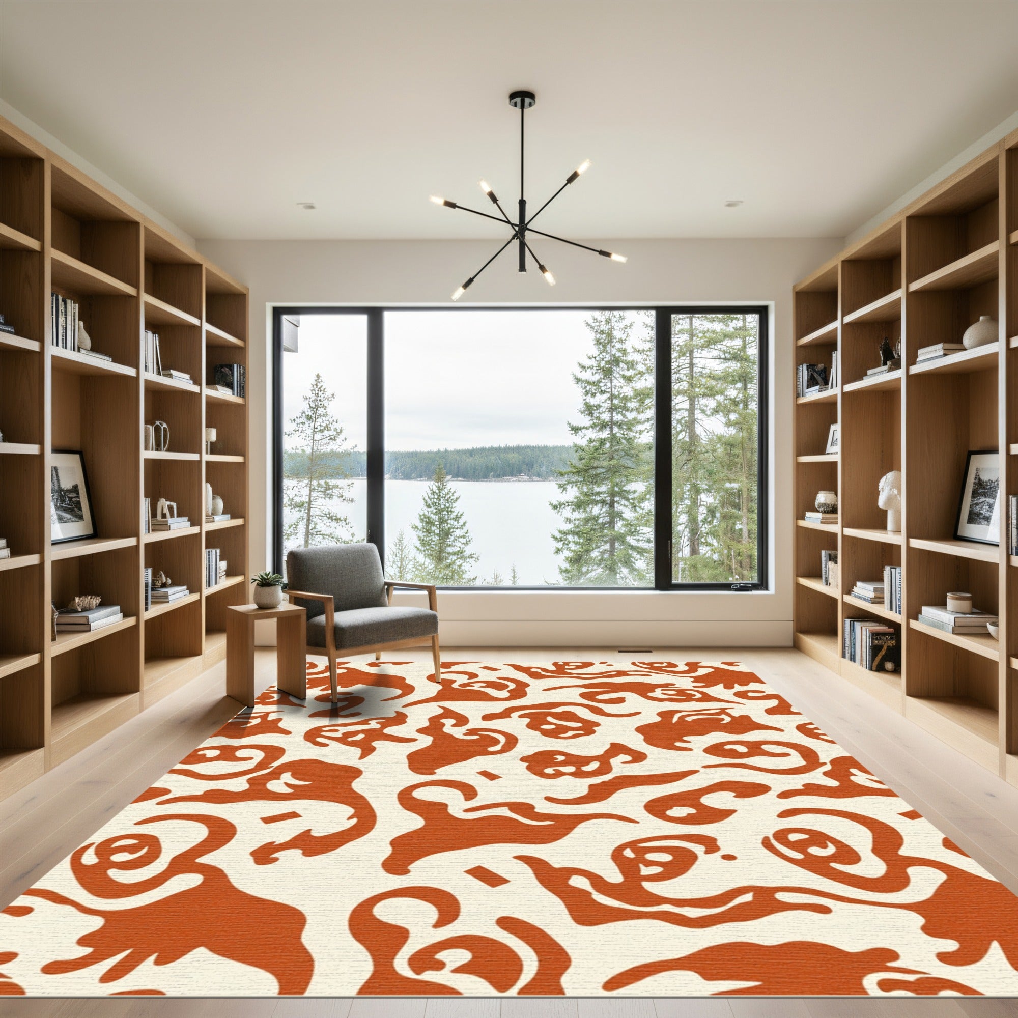 Orange Abstract Organic Shapes Rug