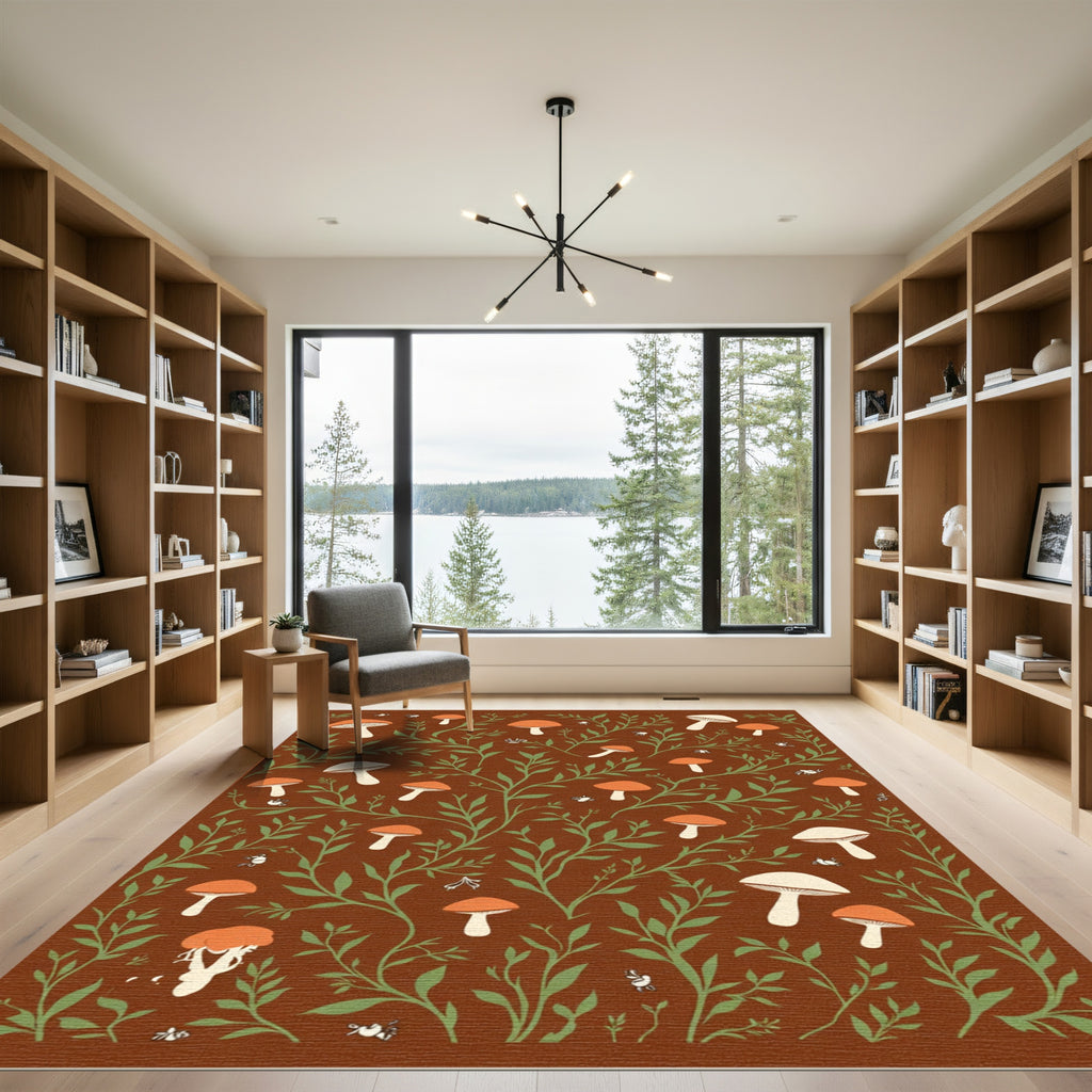 Forest Mushroom and Vine Pattern Rug