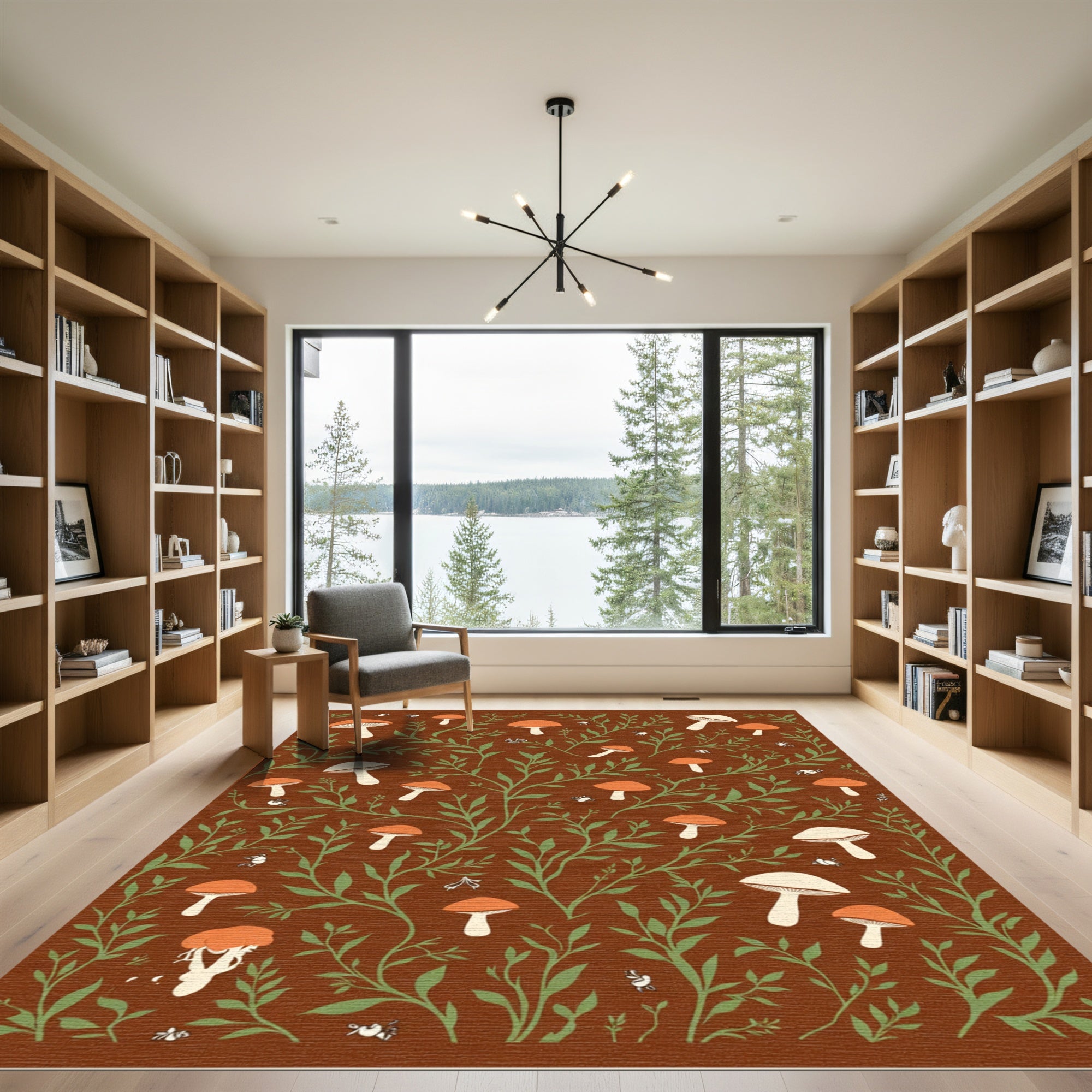 Forest Mushroom and Vine Pattern Rug