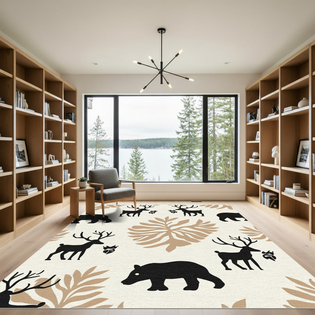 Rustic Woodland Deer Bear Foliage Rug