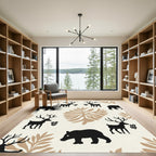 Rustic Woodland Deer Bear Foliage Rug