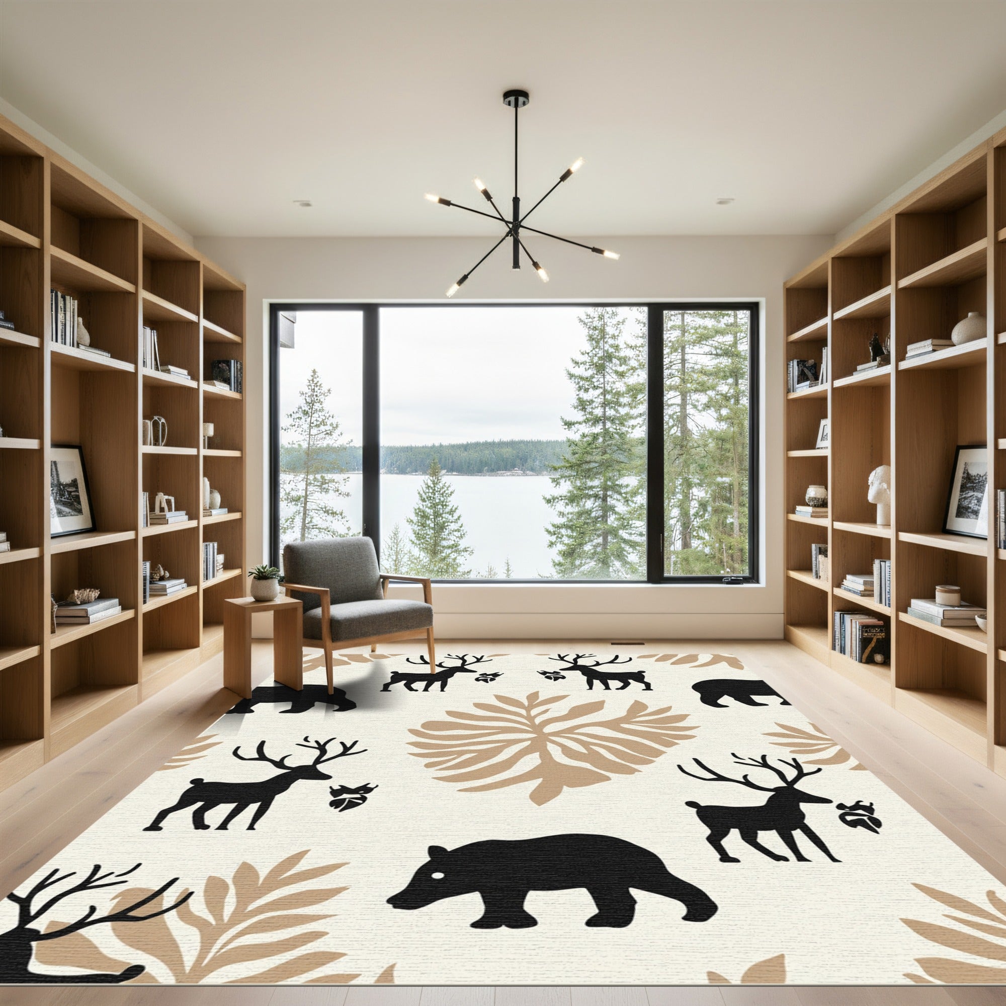Rustic Woodland Deer Bear Foliage Rug