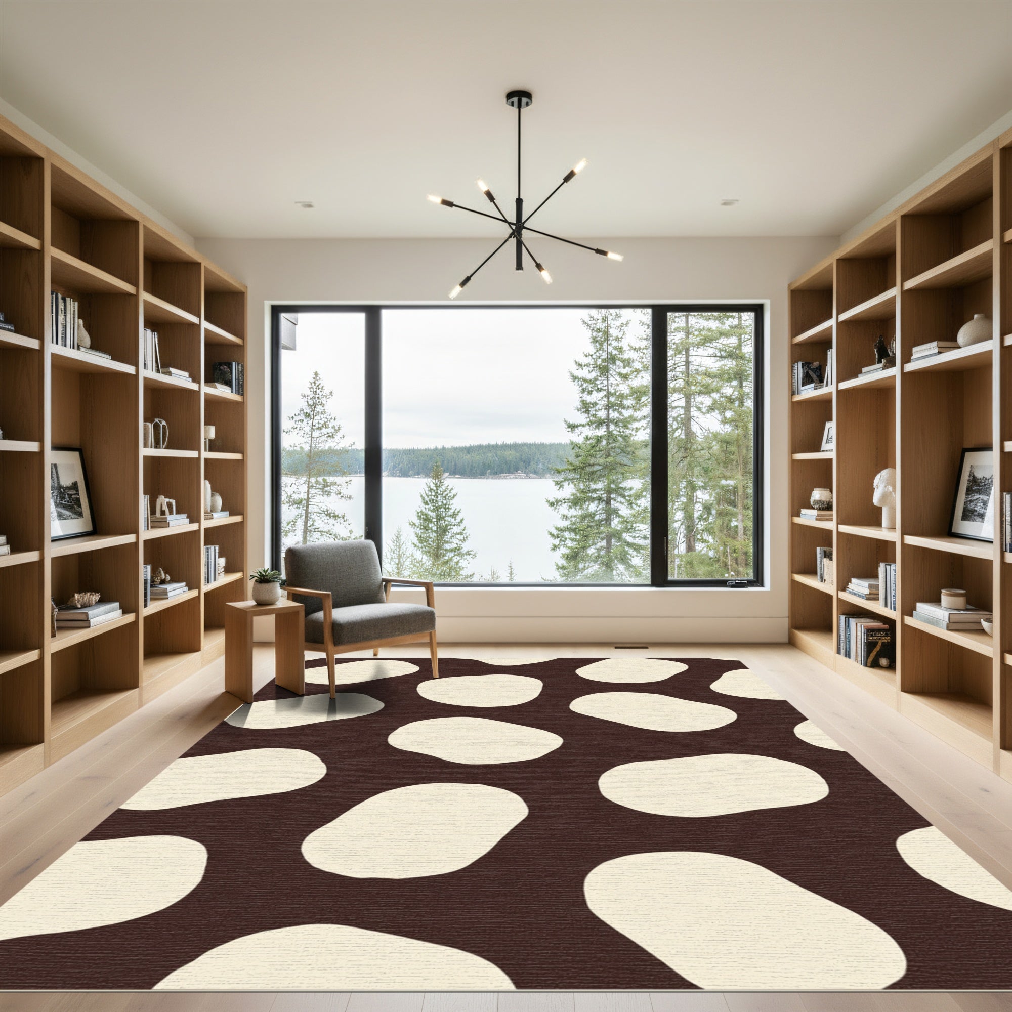 Brown Cream Abstract Blob Composition Rug