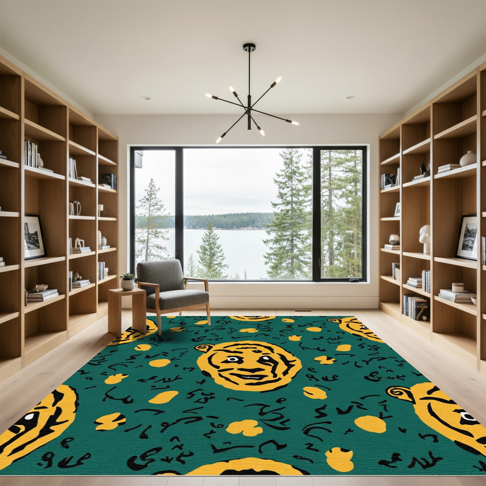 Bold Tiger Face Emerald Green Pattern Rug