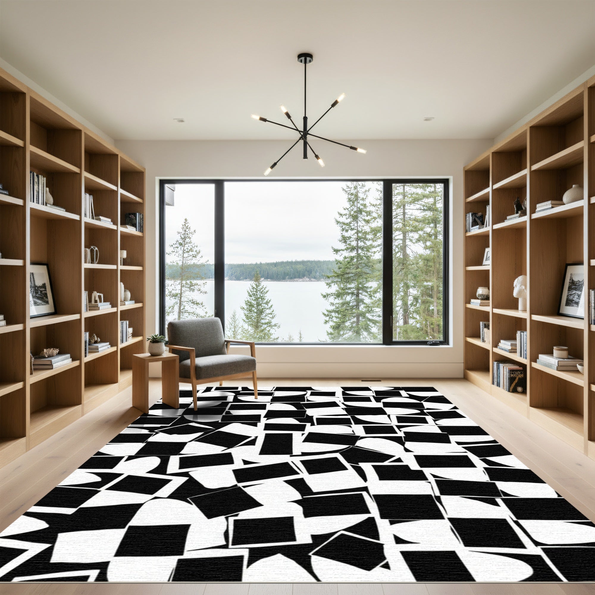 Monochrome Abstract Squared Composition Rug