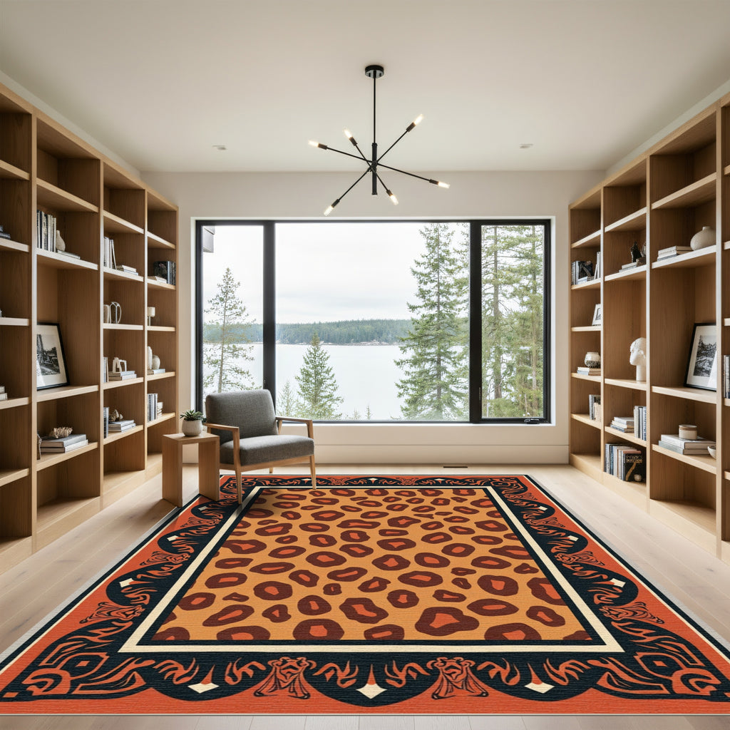 Bold Orange Leopard Spot Border Rug