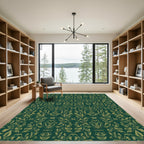 Emerald Green Gold Damask Botanical Rug