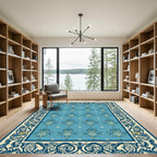Majestic Blue Lion Medallion Border Rug