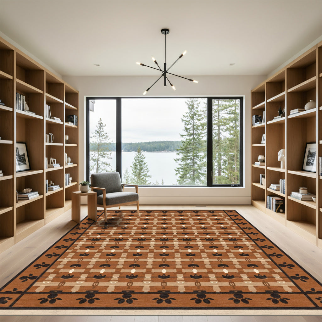 Earth Toned Basket Weave Floral Rug