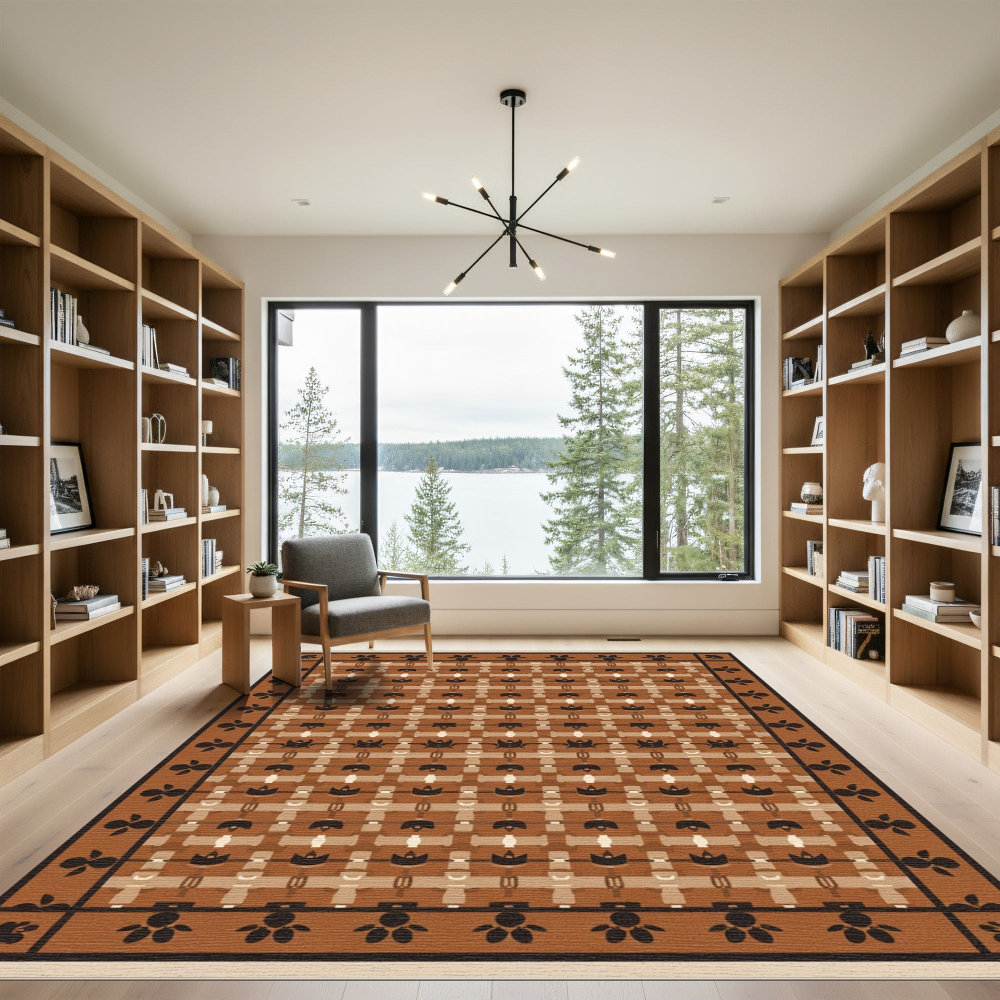Earth Toned Basket Weave Floral Rug