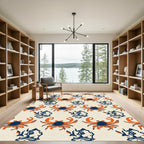 Orange Crab And Shell Navy Accents Rug