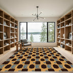 Brown Blue Pixelated Robot Grid Rug