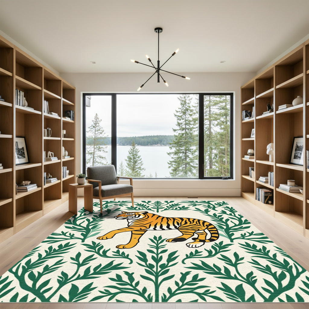 Golden Tiger With Green Foliage Rug
