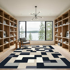 Geometric Abstract Navy Cream Mosaic Rug