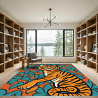Bold Orange Tiger Floral Botanical Rug
