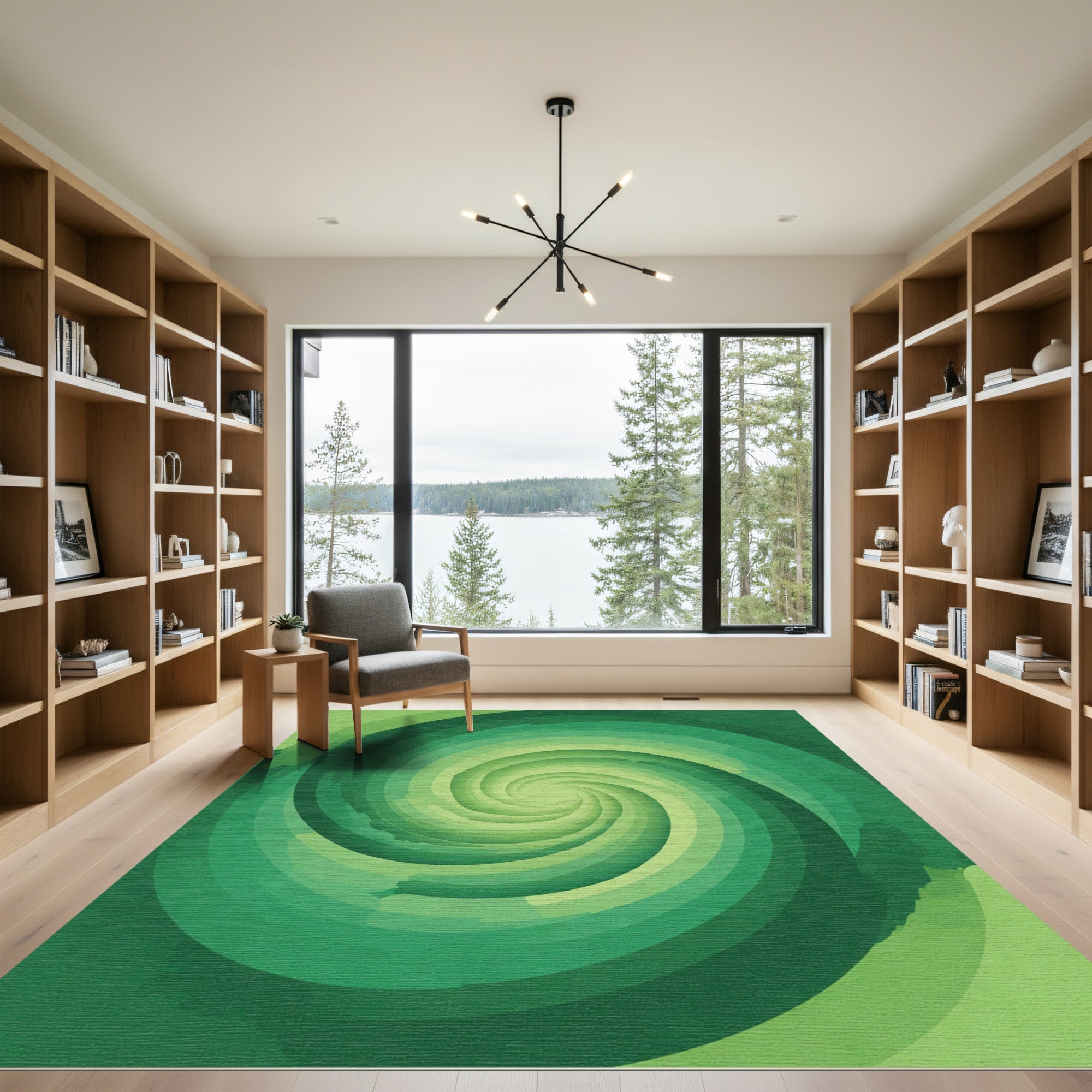 Vibrant Green Swirl Gradient Rug