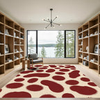Crimson Blotches Creamy Organic Forms Rug