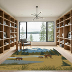 Woodland Mountain Deer Landscape Scene Rug