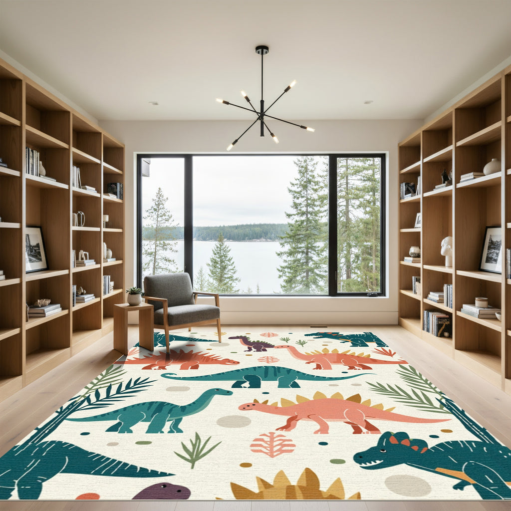 Playful Dinosaur Pals Cream Garden Rug