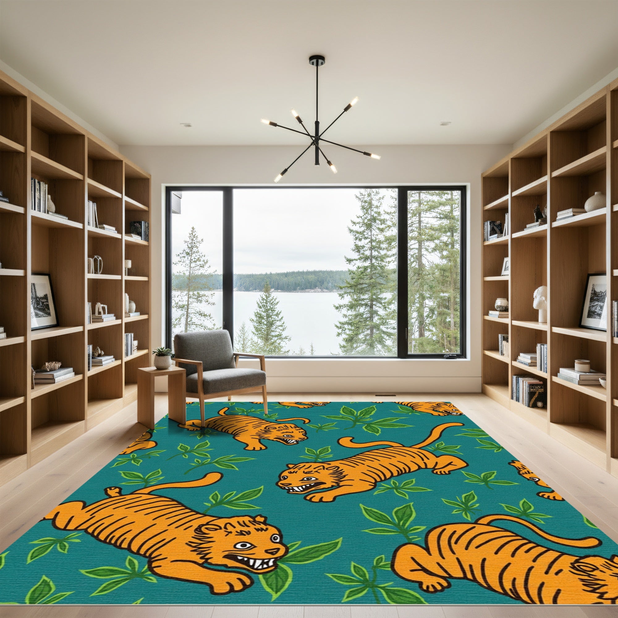 Orange Tiger Jungle Scene Rug