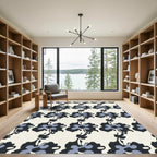 Abstract Black Blue Floral Swirl Rug