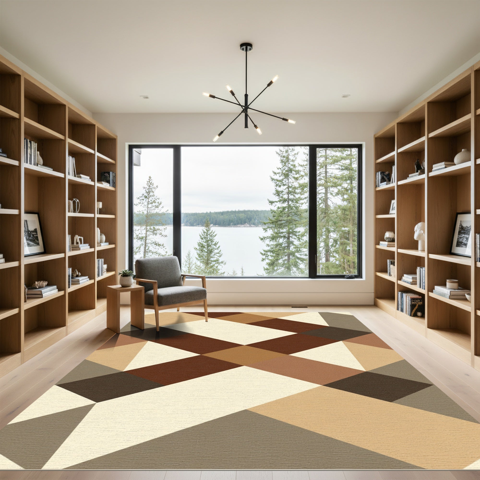 Geometric Brown and Cream Diamond Overlap Rug