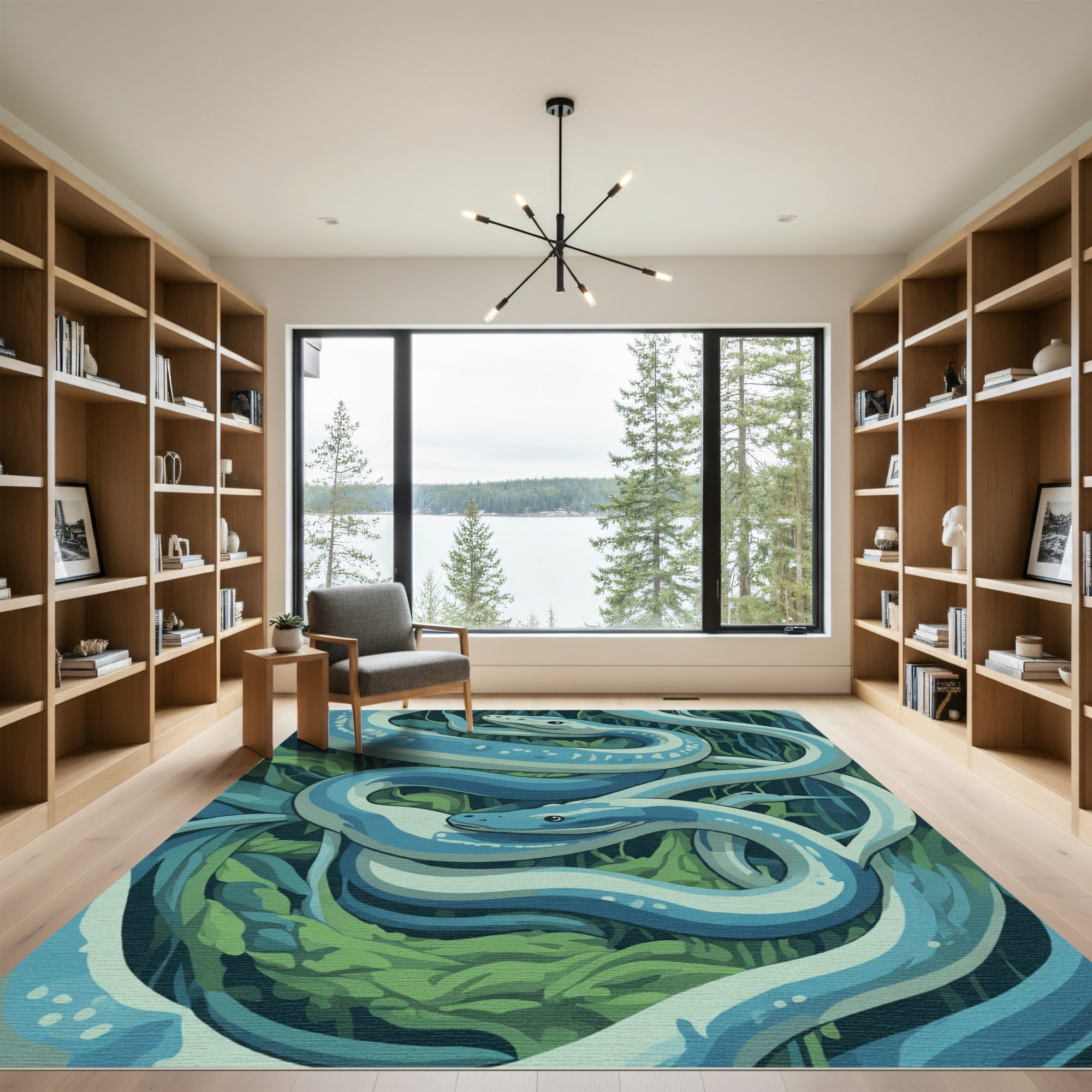 Serpentine Aqua Swirl Jungle Rug