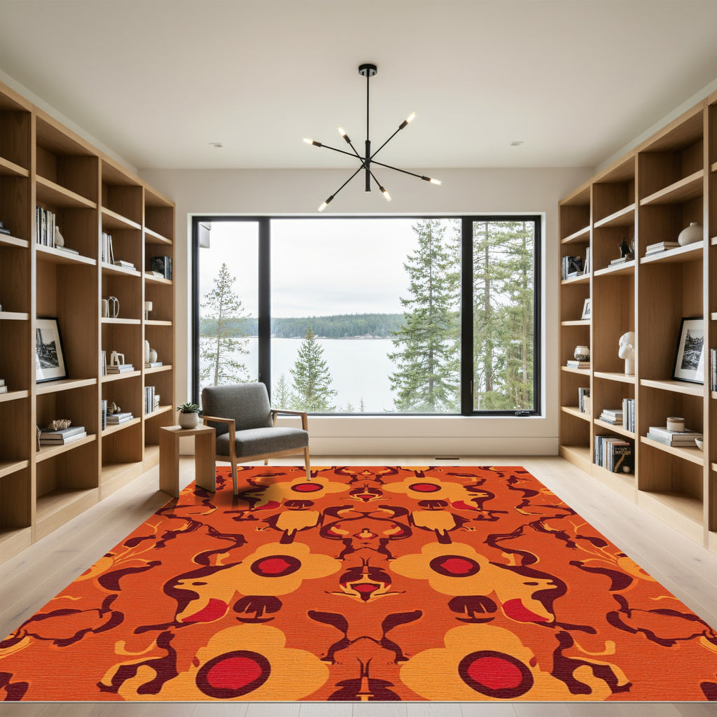 Bold Orange Floral Medallion Rug