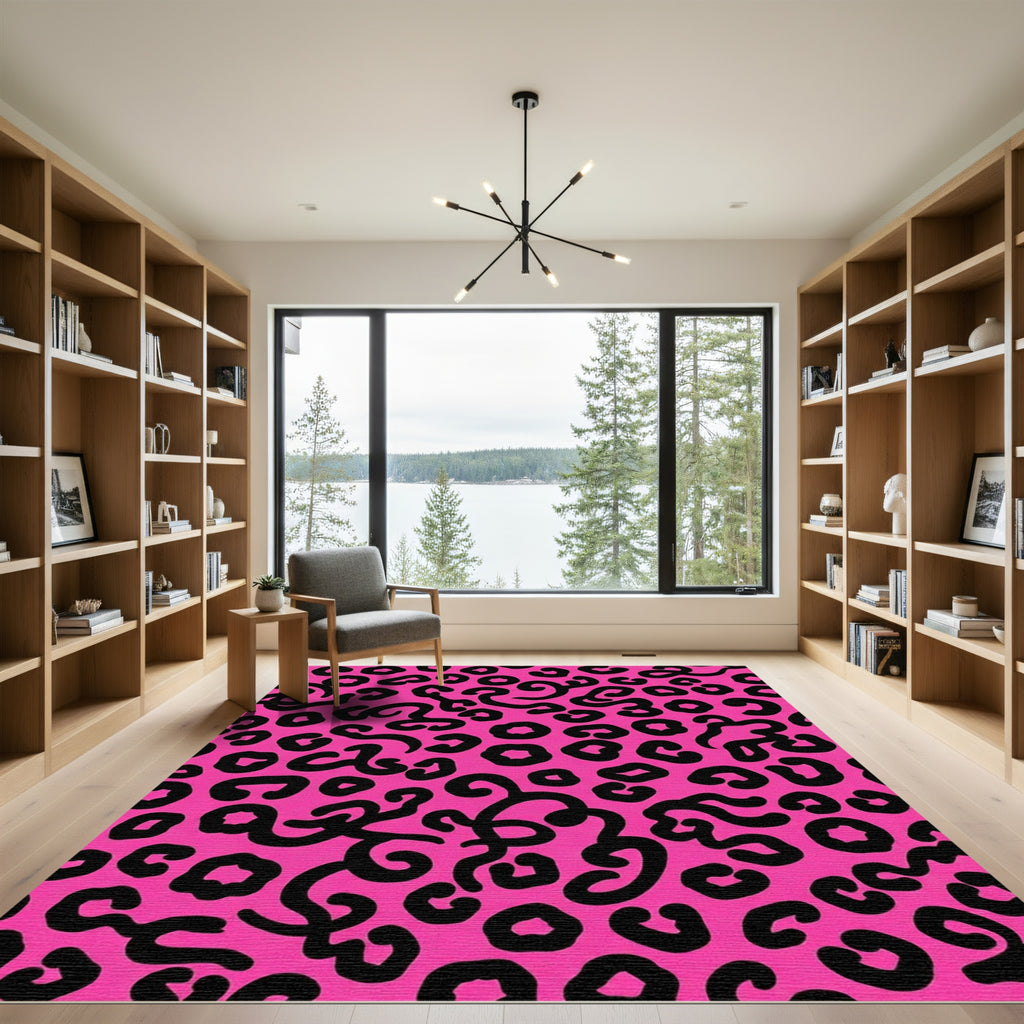 Hot Pink Black Abstract Cheetah Spot Rug