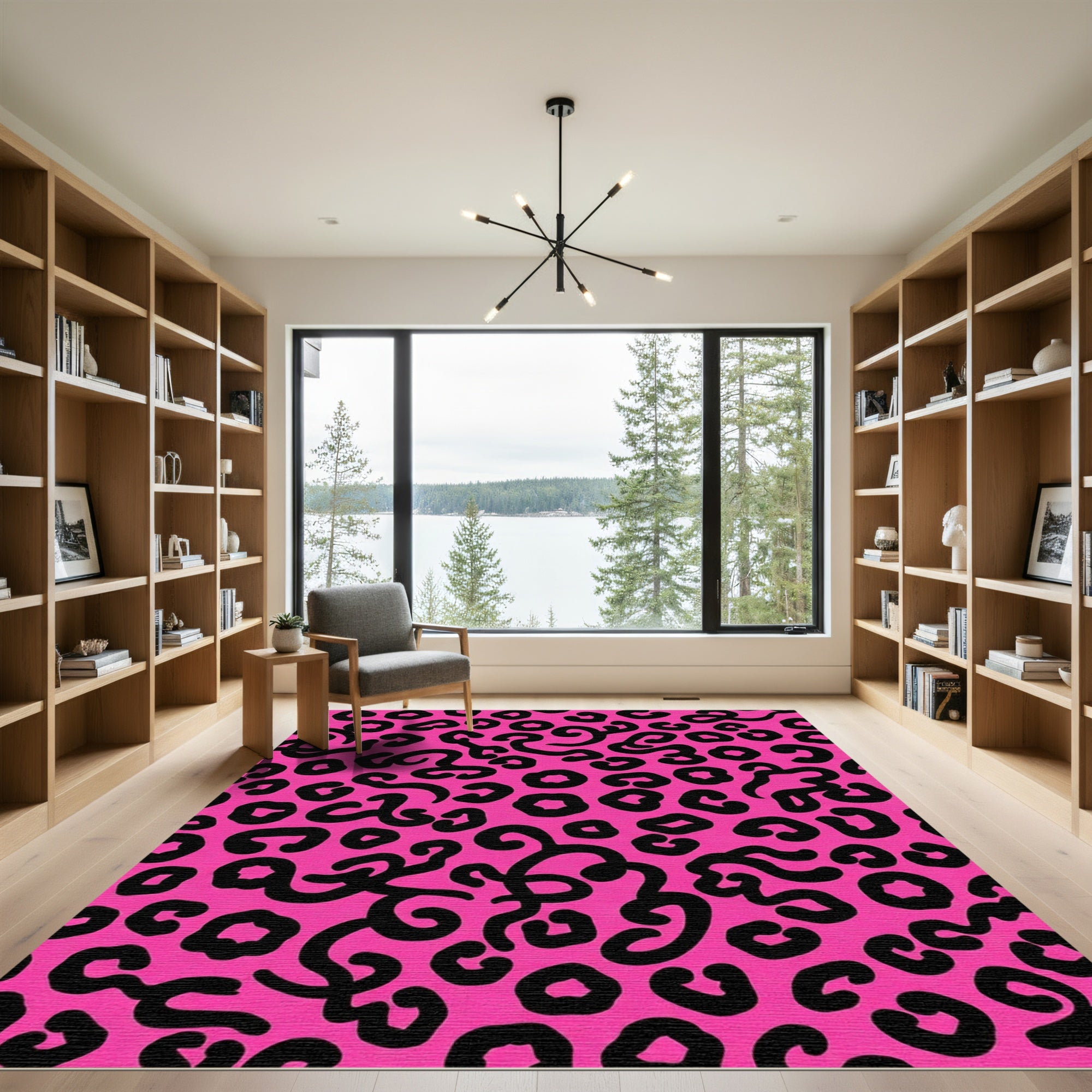 Hot Pink Black Abstract Cheetah Spot Rug