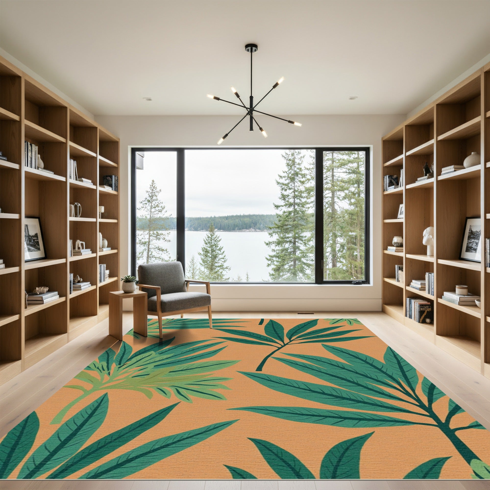 Deep Green Frond Tropical Print Rug