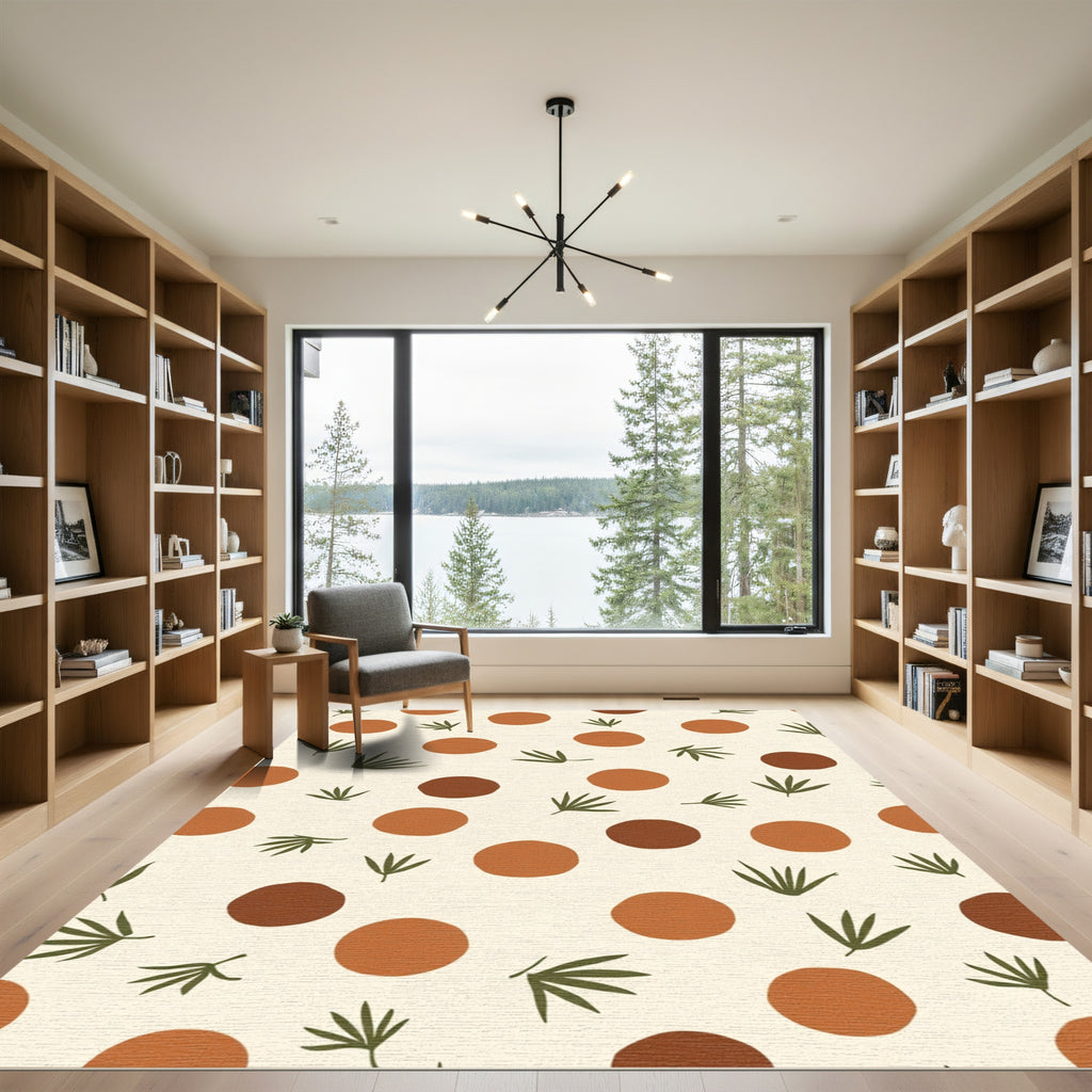 Earthy Circles and Leaflets Pattern Rug