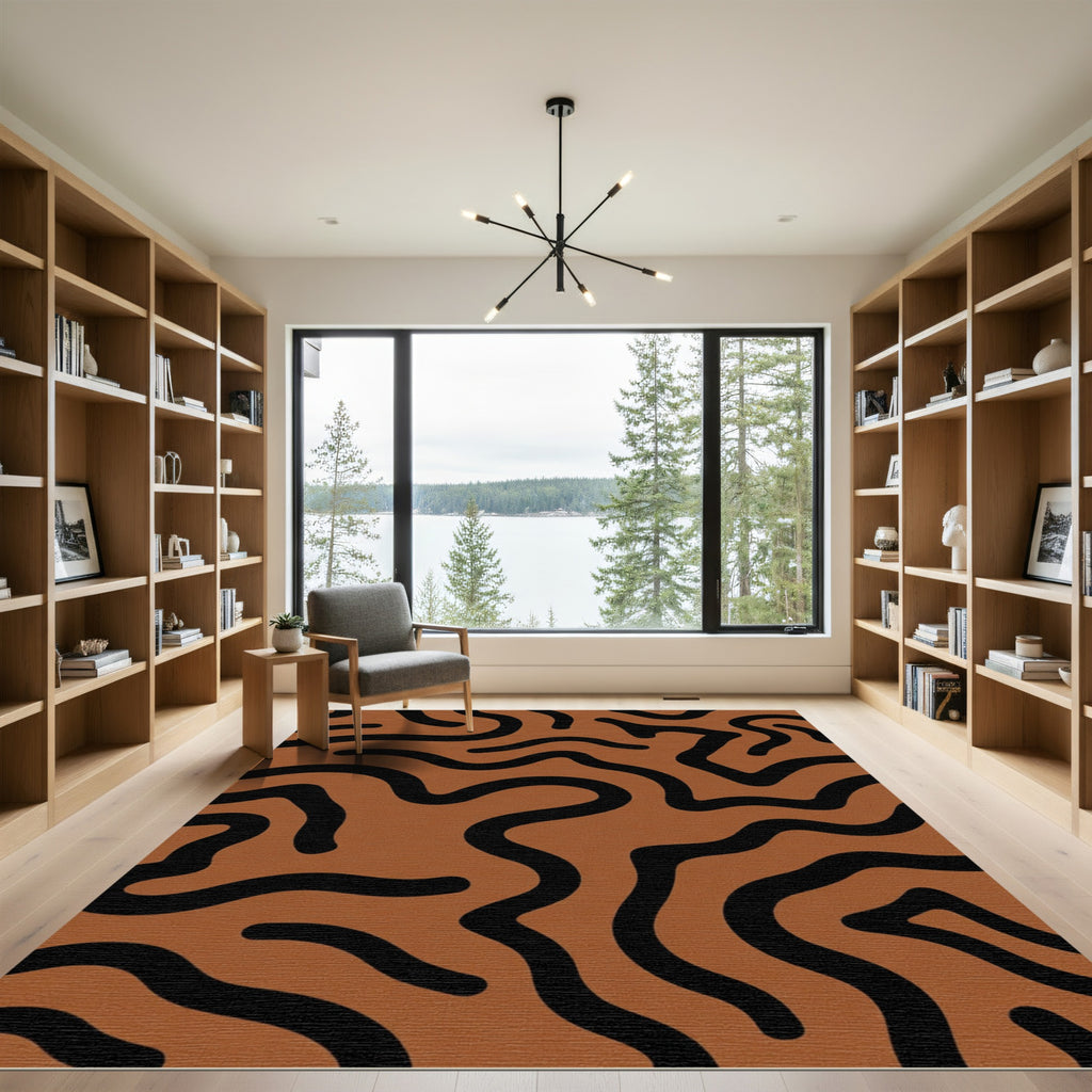 Earthy Bronze Wavy Line Rug