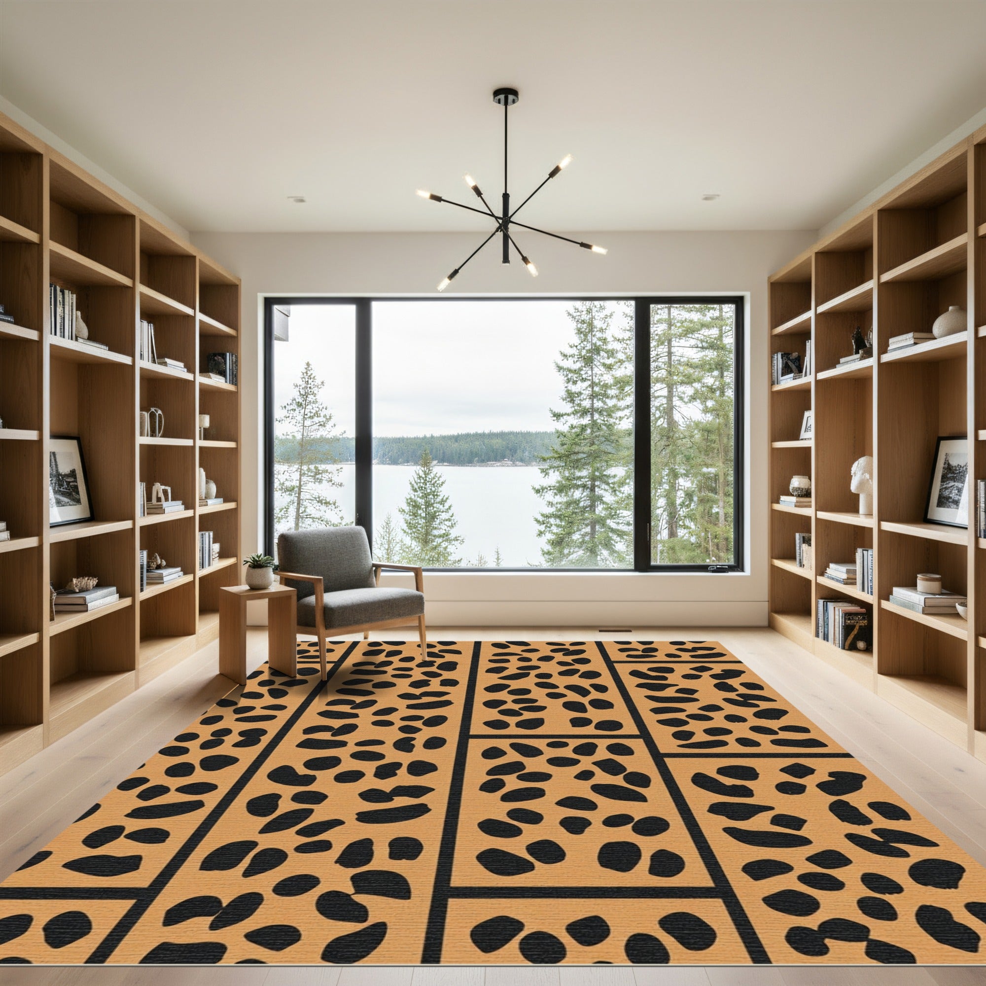 Orange Black Spot Grid Rug
