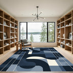 Deep Blue Abstract Geo Wave Rug