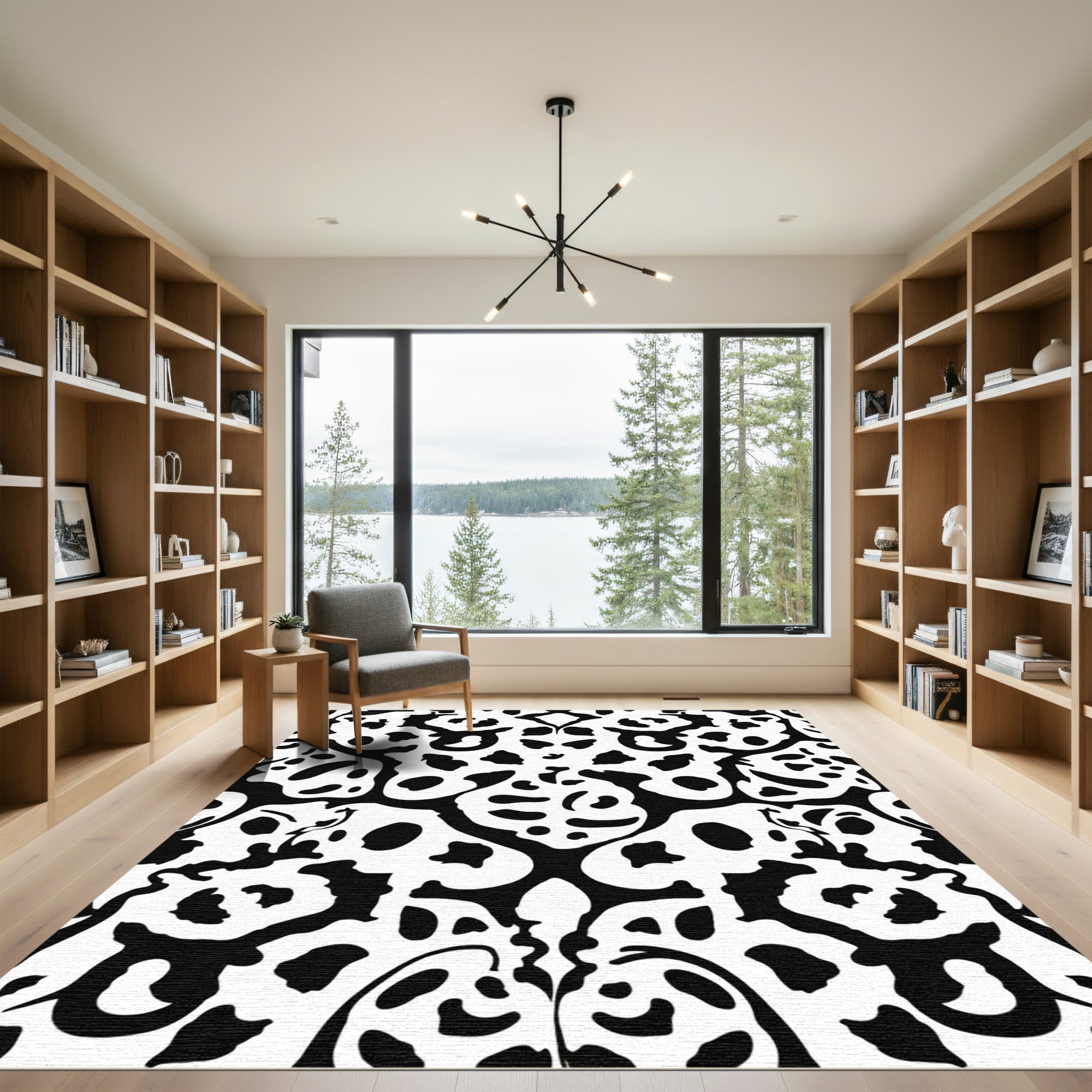 Bold Black White Organic Patchwork Rug