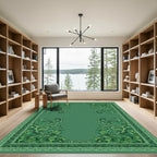 Emerald Green Floral Scroll Border Rug