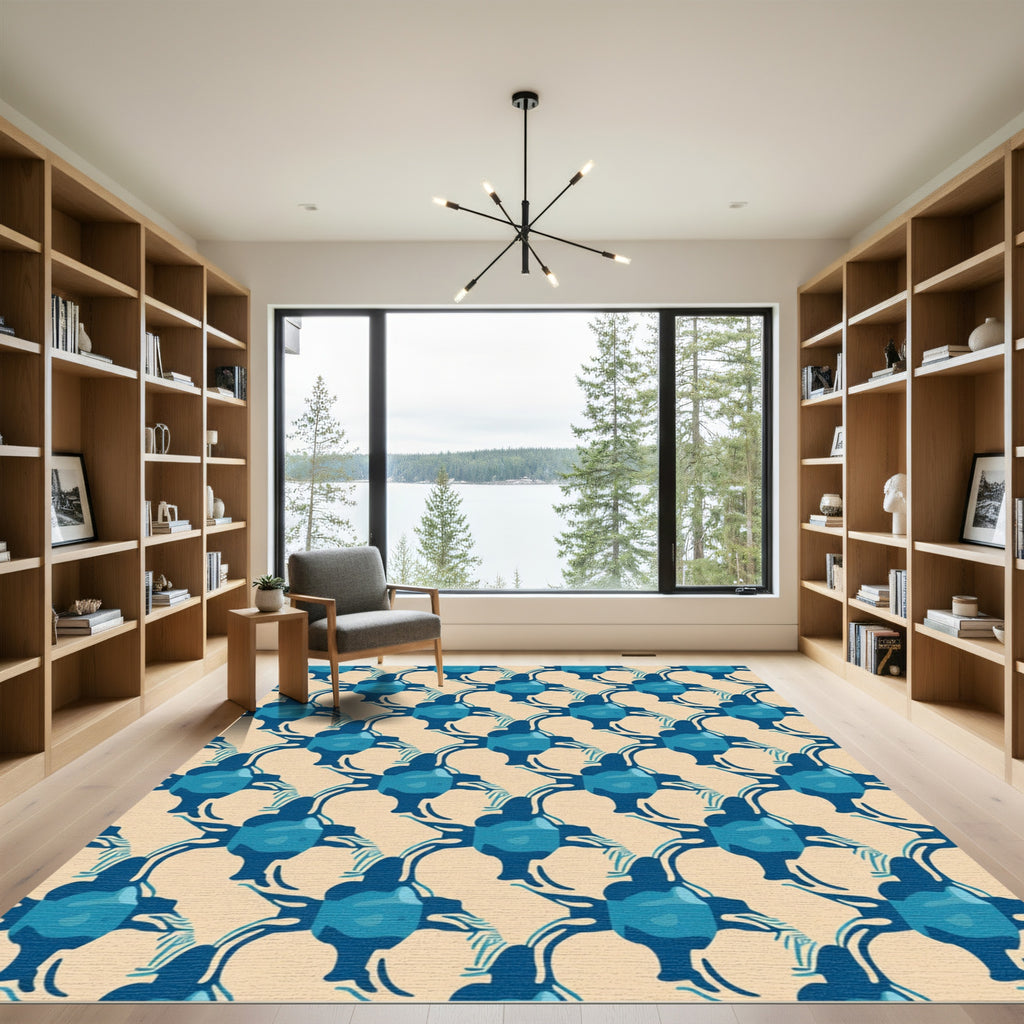Deep Blue Ochre Abstract Connectors Rug