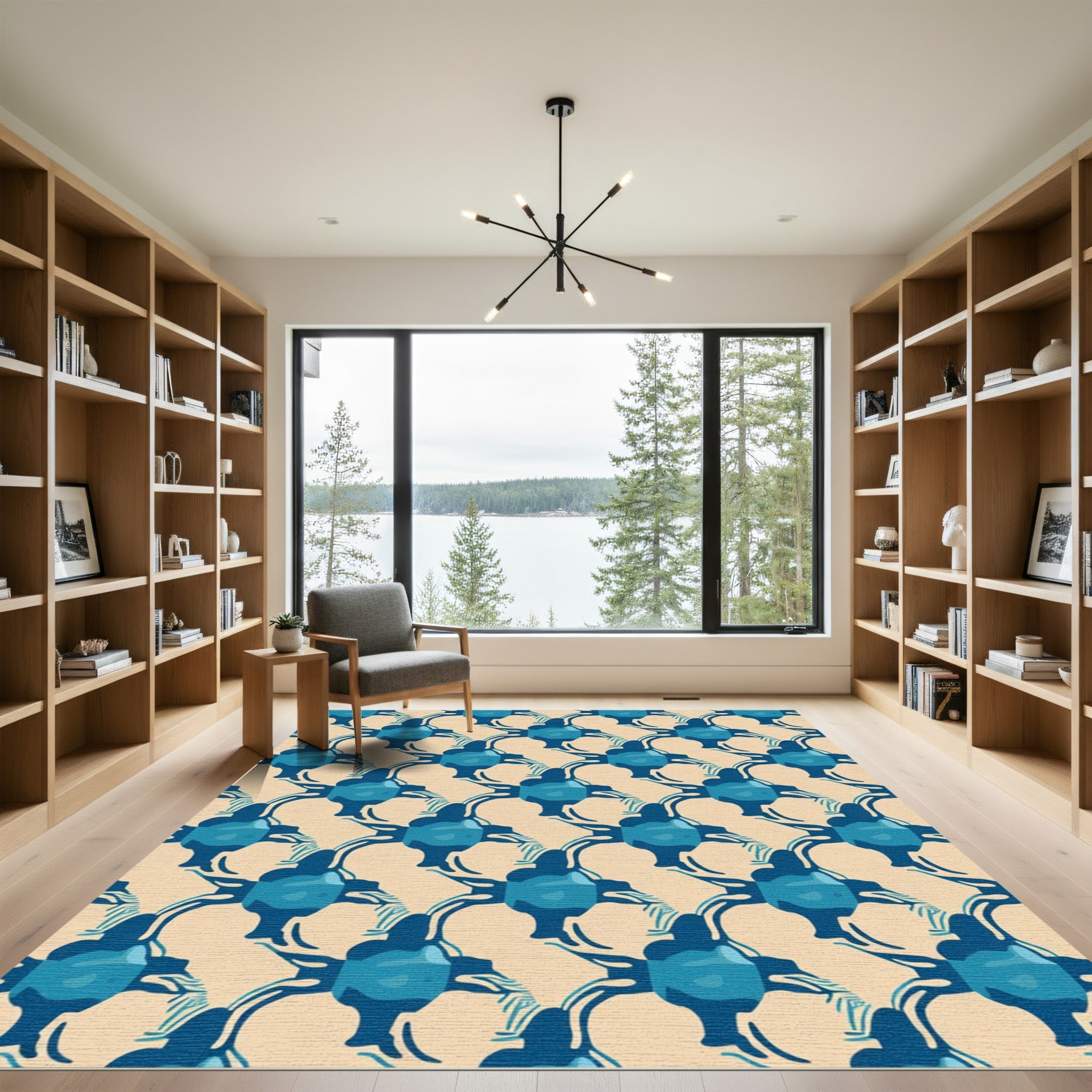 Deep Blue Ochre Abstract Connectors Rug