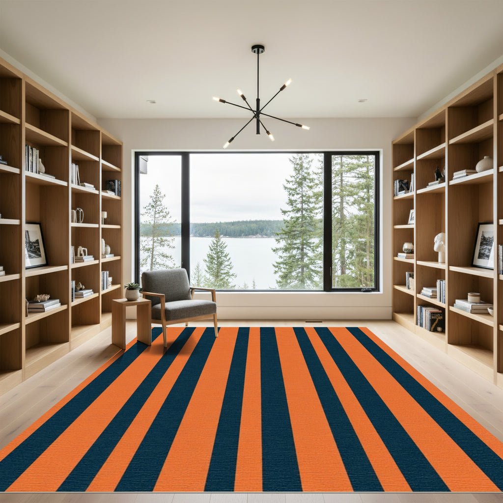 Bold Orange Navy Vertical Stripes Rug